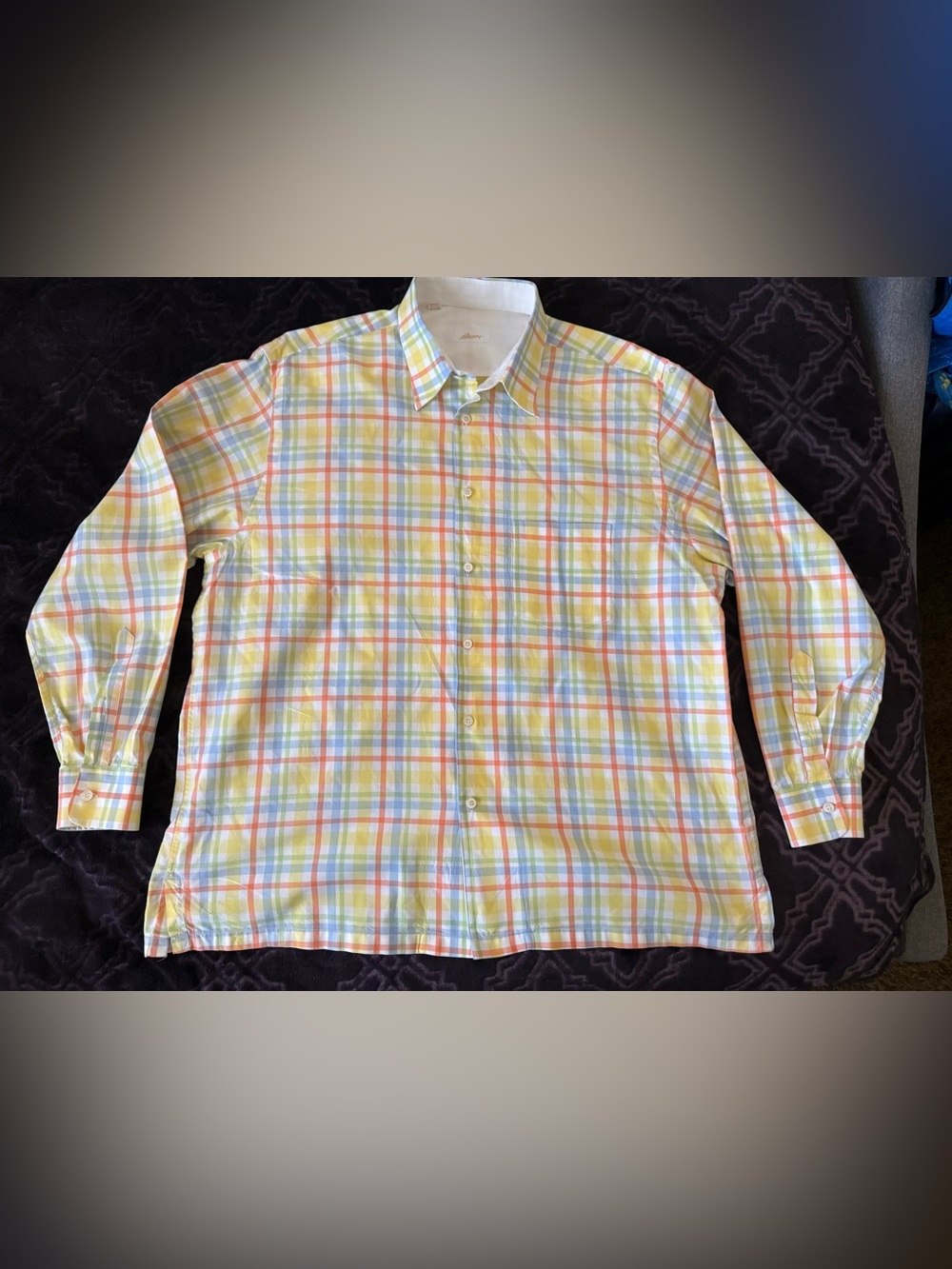 Brioni Made In Italy Multicolor Plaid L/S Button Up Dress Casual Shirt Men's XL - Picture 2 of 6